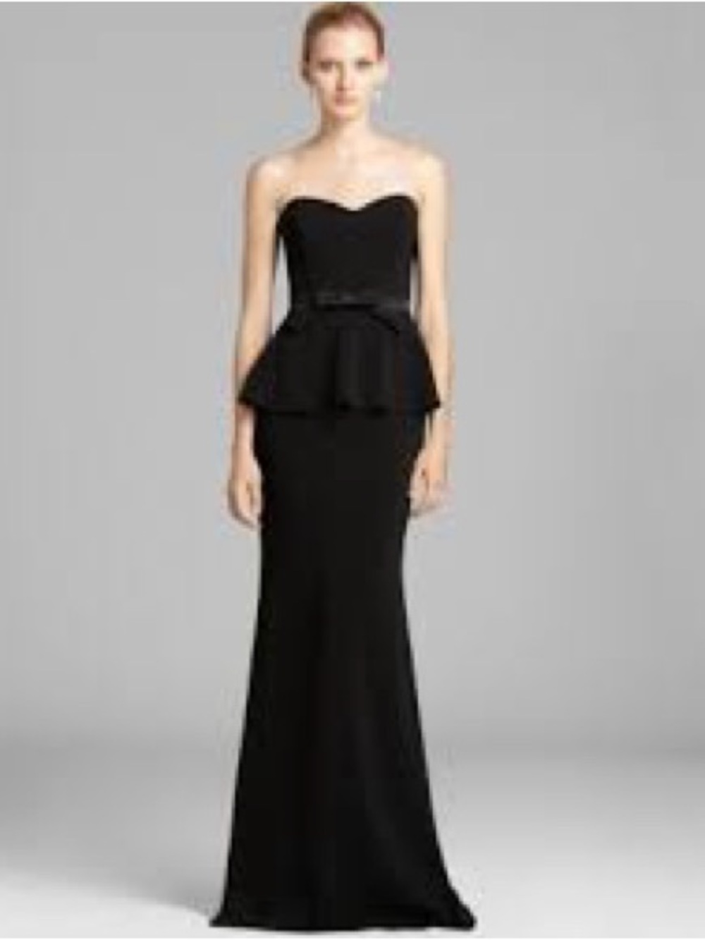 Badgley Mischka Strapless Black Peplum Gown 1188